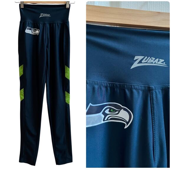 Zubaz Blue Side Green Mesh Panels NFL Seattle Seahawks Graphic Leggings Size XS - Picture 1 of 13